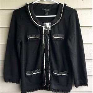 New WHBM Pearl Trim Cardigan Sweater